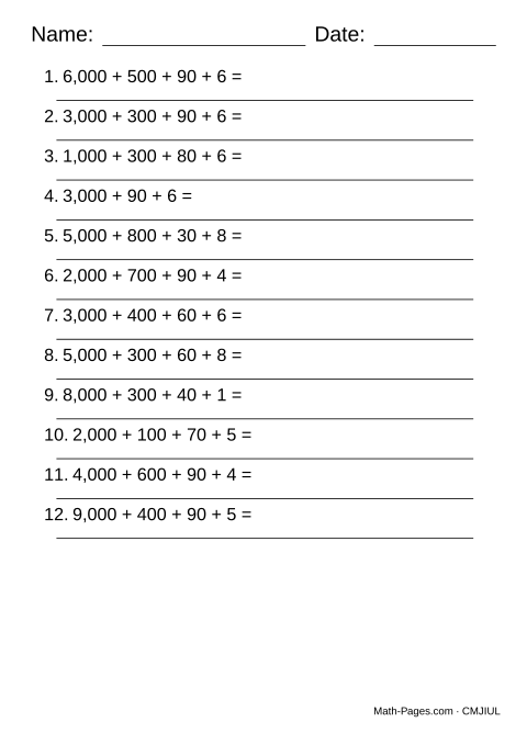 Sample page from Standard Form Worksheets