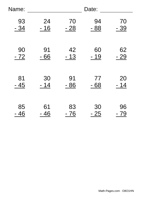 Sample page from Subtraction With Regrouping