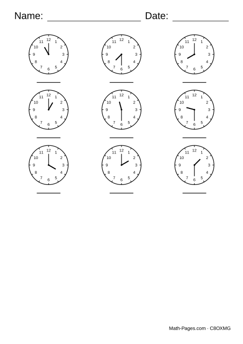 Sample page from Telling Time to the Half Hour