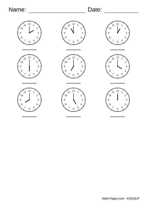 Sample page from Telling Time to the Hour