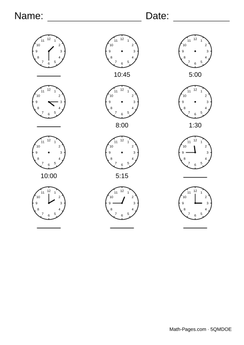 Sample page from Telling Time Worksheets