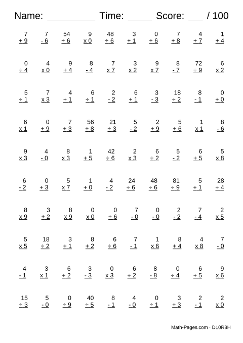 Sample page from Timed Math Drills