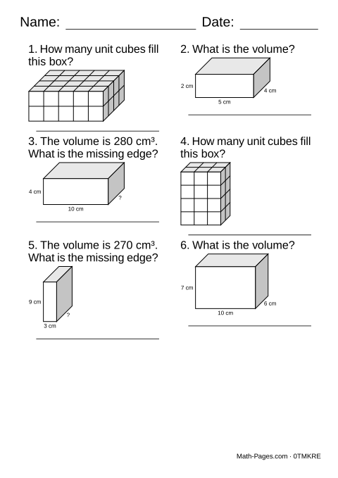 Sample page from Volume Worksheets